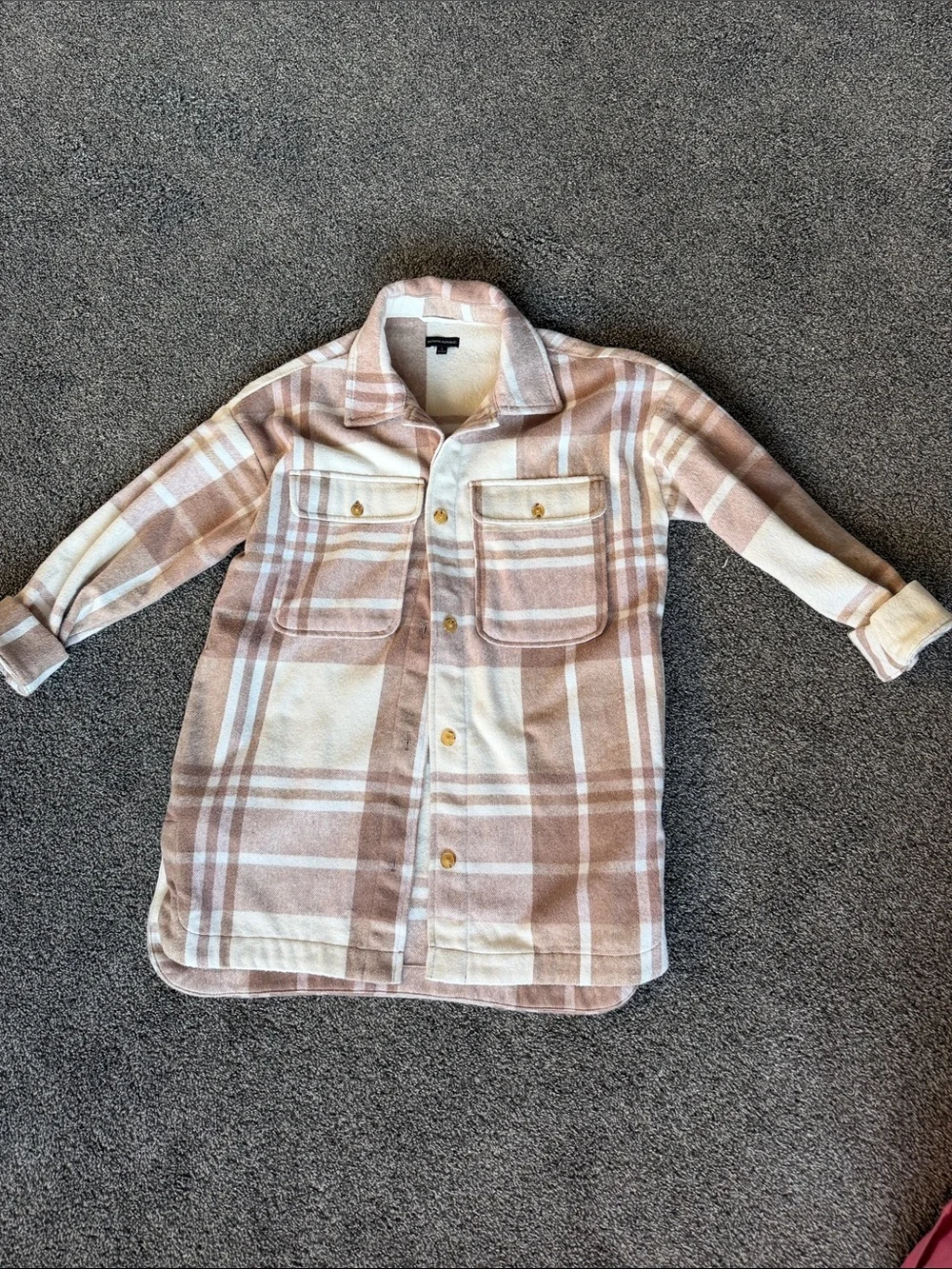 Banana Republic Girls Plaid Shacket in Cream & Tan